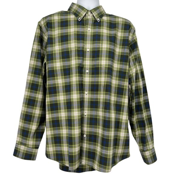 LANDS END Men's Traditional Fit Plaid Long Sleeve Button Green Blue Shirt Sz XL - Picture 1 of 10